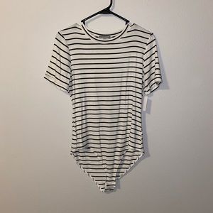 Ribbed striped short-sleeve body suit